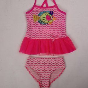 Flapdoodles Pink 2 Piece Tutu Swimsuit Bathing Suit Fish w Sequin Beach Pool 5T